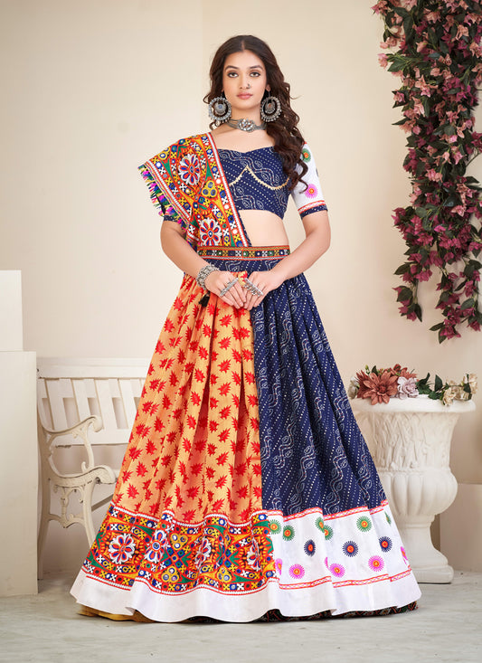 Navy Blue Cotton Silk Navratri Special Chaniya Choli