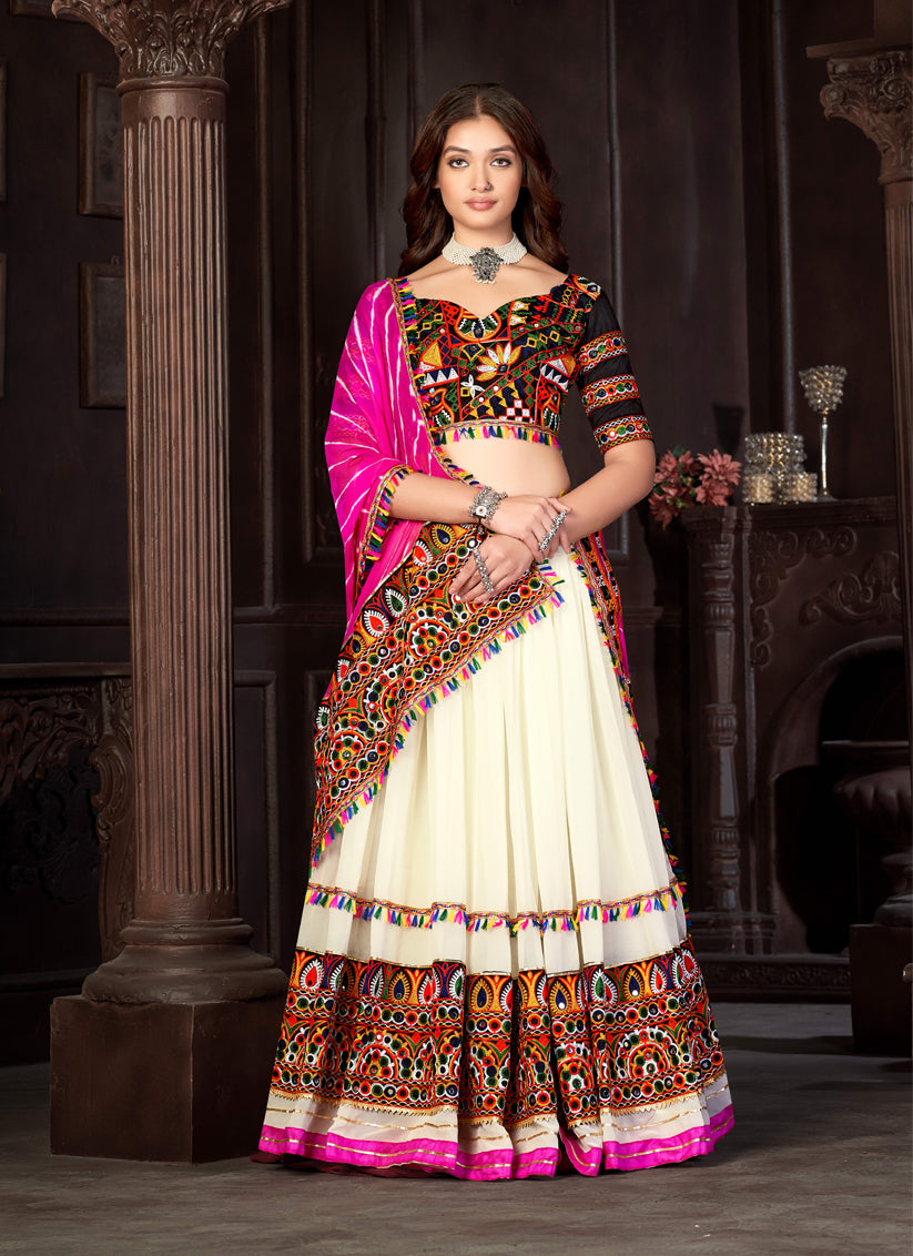 Off White Georgette Navratri Special Chaniya Choli