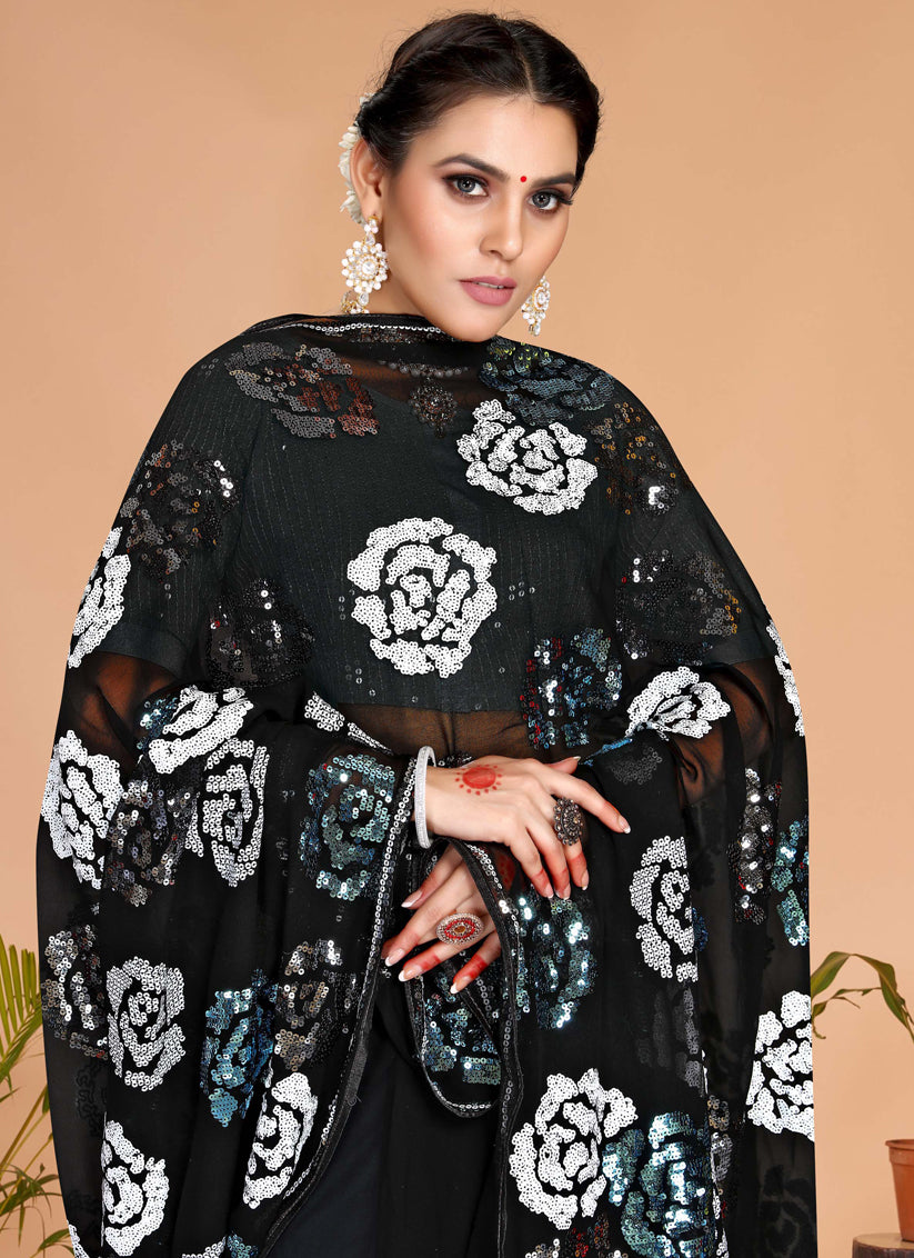 Black Georgette Sequence Designer Saree