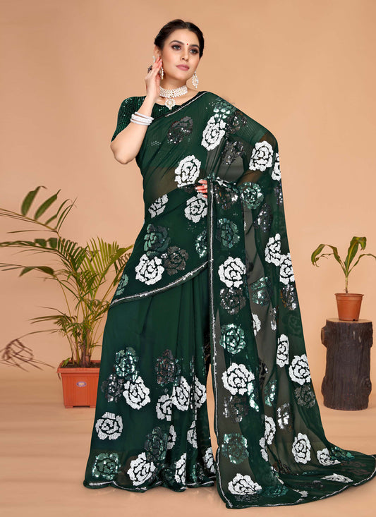 Green Georgette Sequence Designer Saree