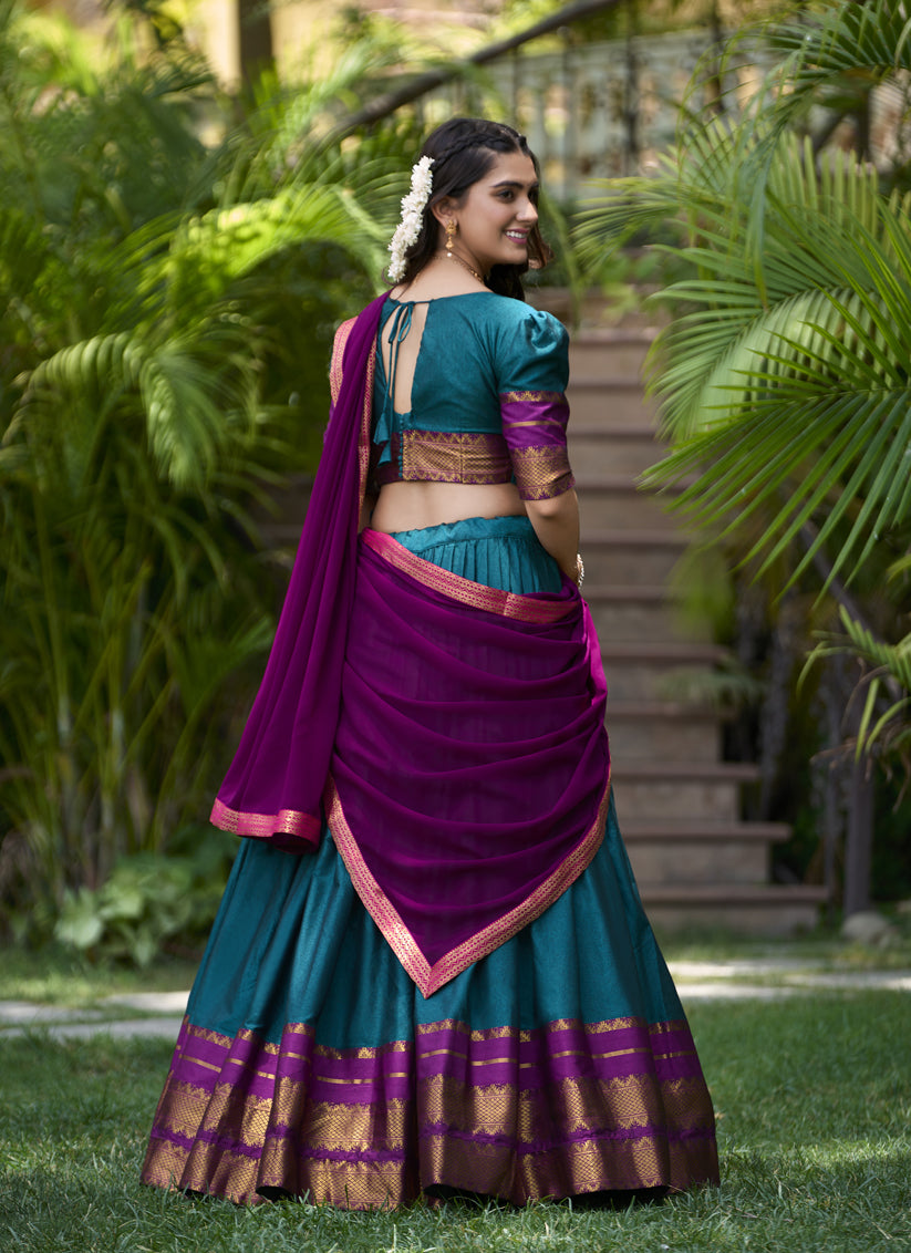 Morpich Cotton Zari Woven Lehenga Choli For Festival