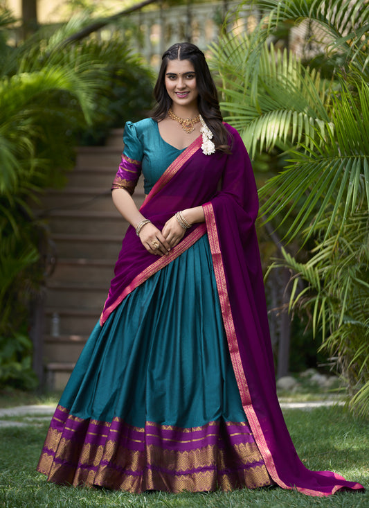 Morpich Cotton Zari Woven Lehenga Choli For Festival