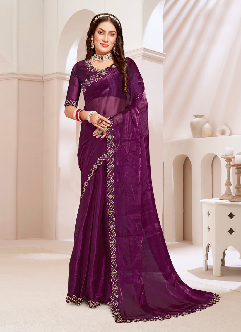 Wine Silk Party Wear Saree