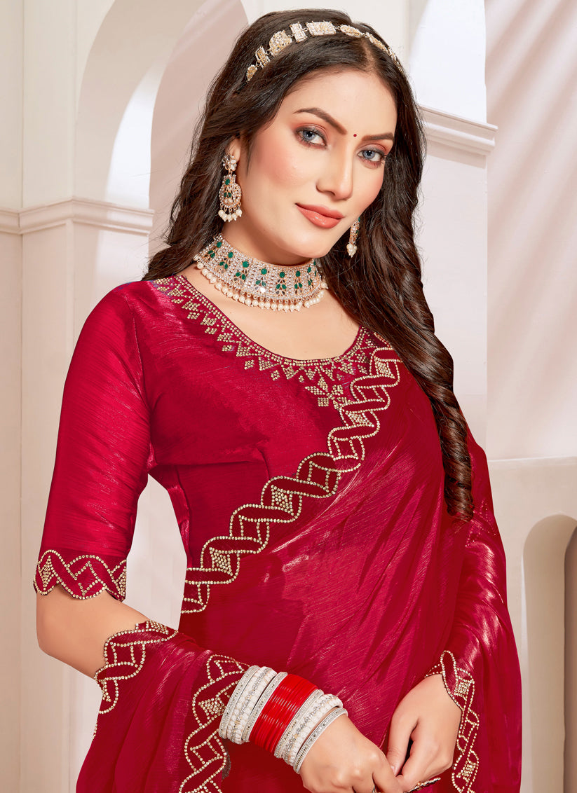 Red Silk Party Wear Saree