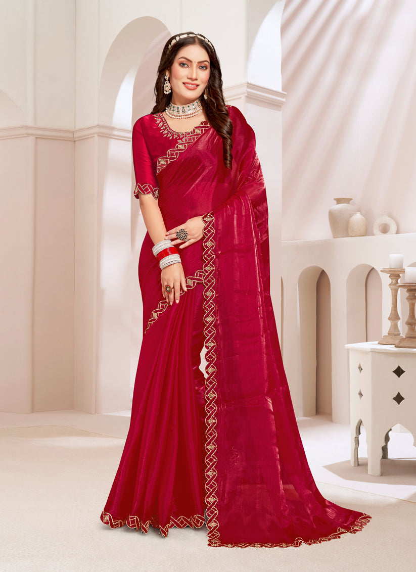 Red Silk Party Wear Saree