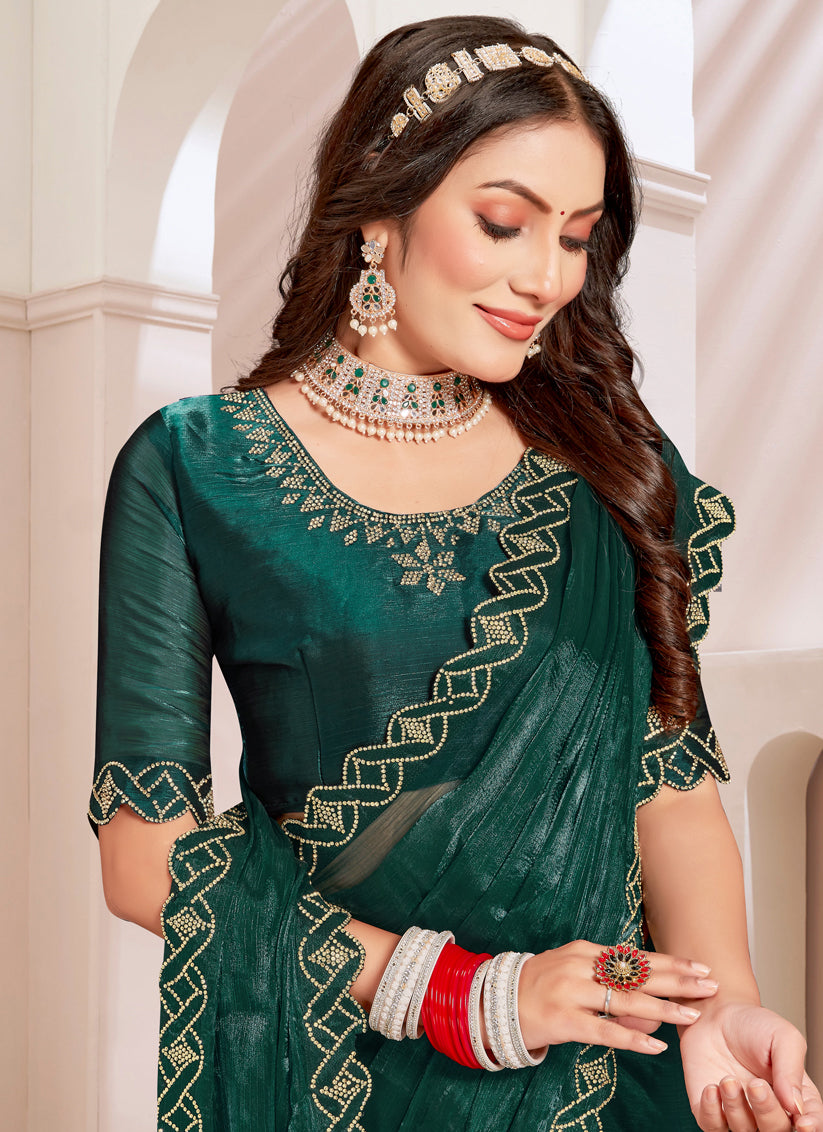 Bottle Green Silk Party Wear Saree