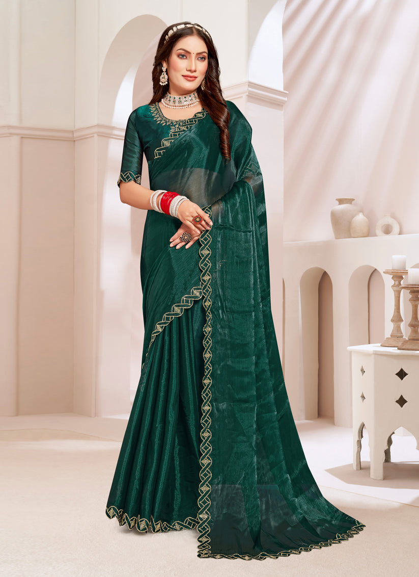 Bottle Green Silk Party Wear Saree