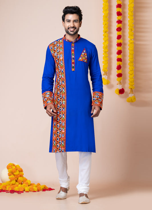 Royal Blue Rayon Gamthi Work Navratri Special Kurta Set