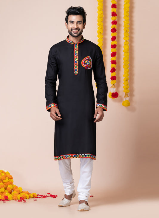 Black Rayon Gamthi Work Navratri Special Kurta Set