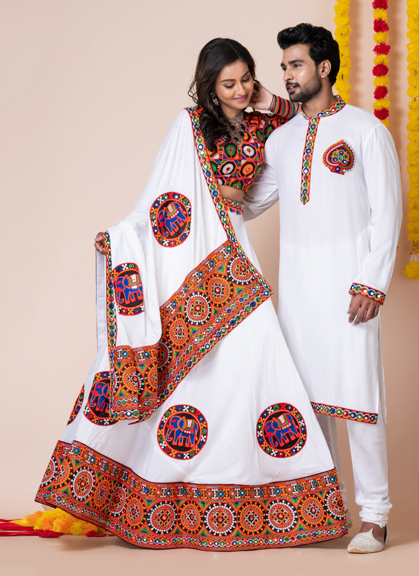 White Rayon Gamthi Work Navratri Special Combo