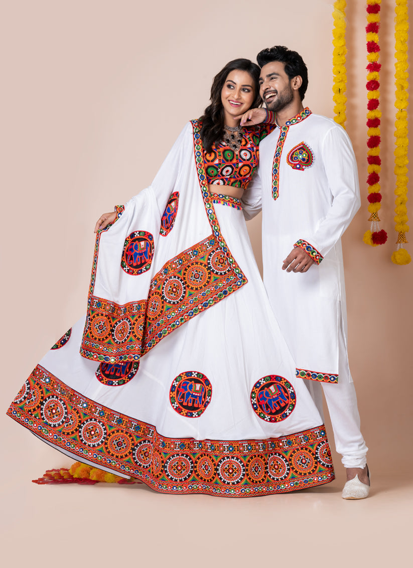 White Rayon Gamthi Work Navratri Special Combo