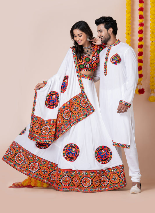 White Rayon Gamthi Work Navratri Special Combo