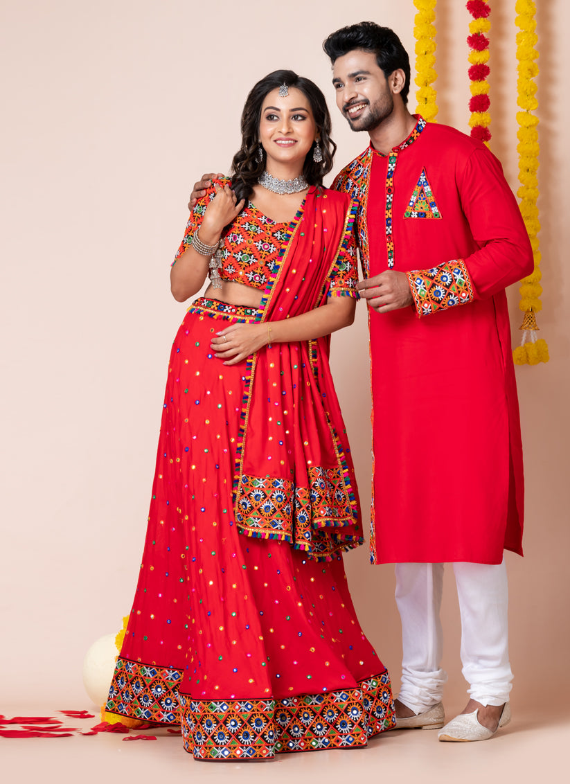 Red Rayon Gamthi Work Navratri Special Combo