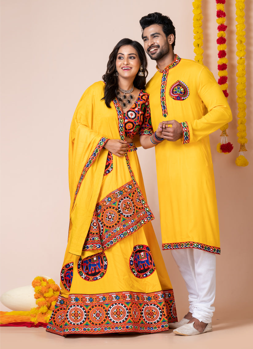 Yellow Rayon Gamthi Work Navratri Special Combo