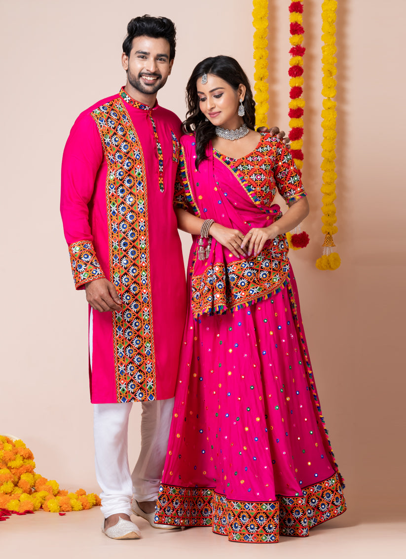 Rani Pink Rayon Gamthi Work Navratri Special Combo