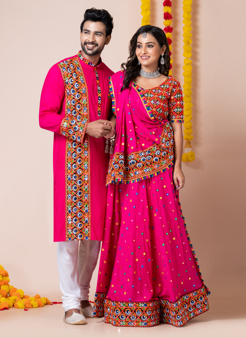 Rani Pink Rayon Gamthi Work Navratri Special Combo