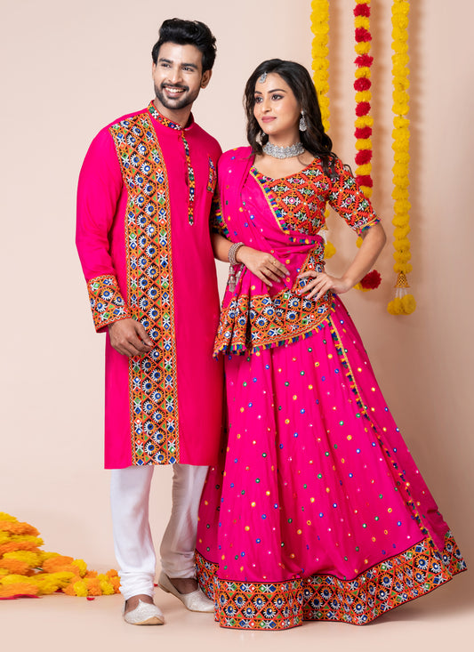 Rani Pink Rayon Gamthi Work Navratri Special Combo