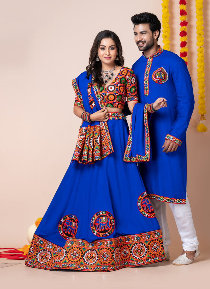 Royal Blue Rayon Gamthi Work Navratri Special Combo