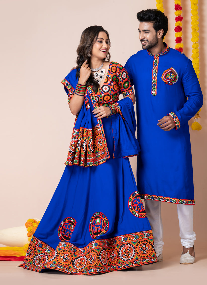 Royal Blue Rayon Gamthi Work Navratri Special Combo