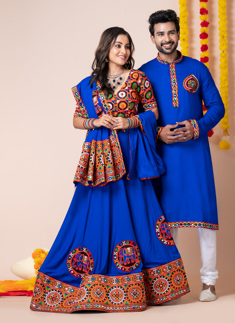 Royal Blue Rayon Gamthi Work Navratri Special Combo