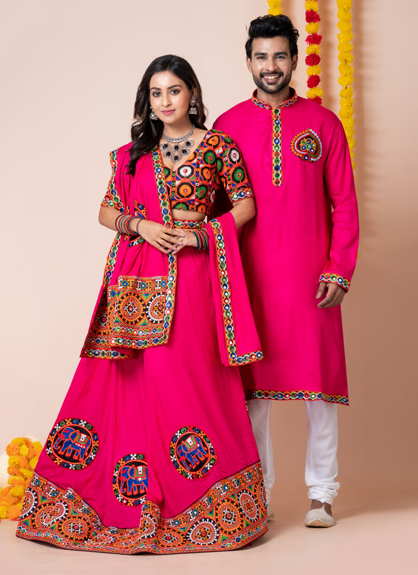 Rani Pink Rayon Gamthi Work Navratri Special Combo