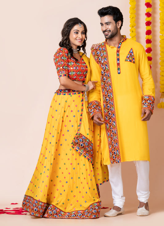 Yellow Rayon Gamthi Work Navratri Special Combo