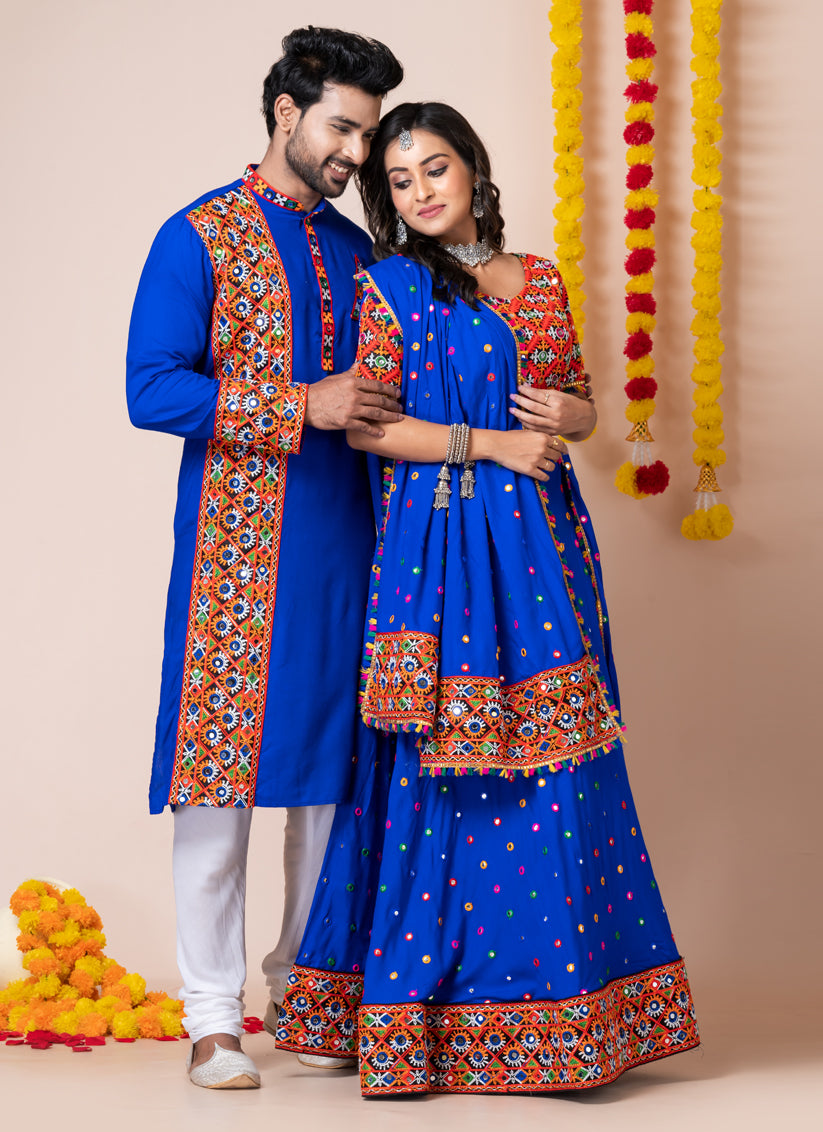 Royal Blue Rayon Gamthi Work Navratri Special Combo