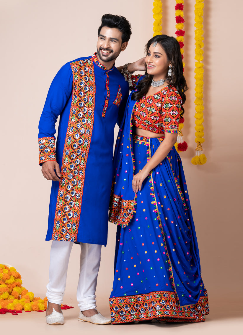 Royal Blue Rayon Gamthi Work Navratri Special Combo