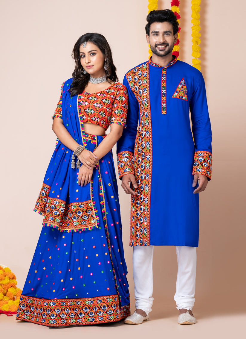 Royal Blue Rayon Gamthi Work Navratri Special Combo