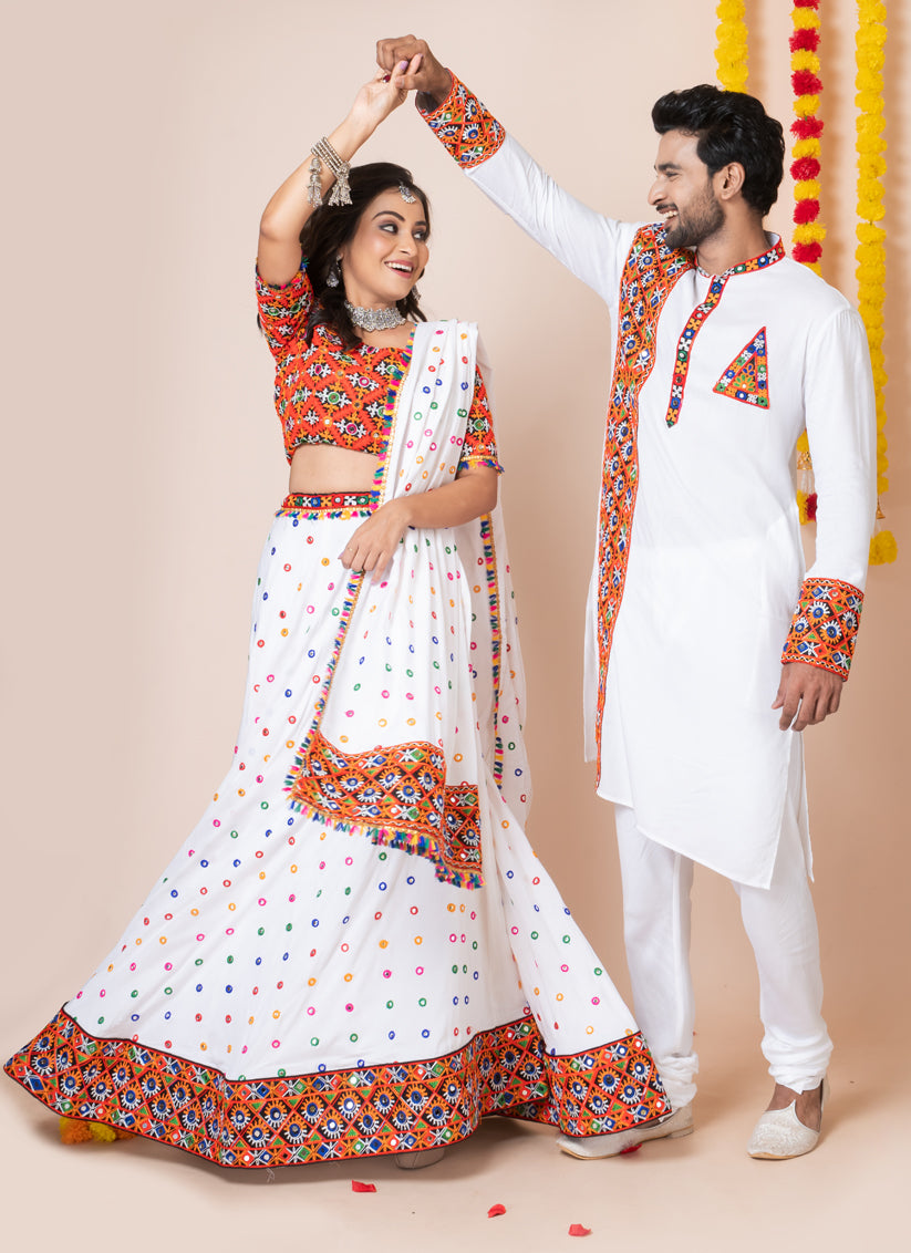 White Rayon Gamthi Work Navratri Special Combo