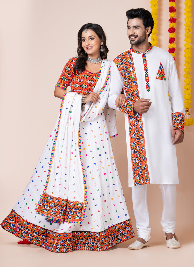 White Rayon Gamthi Work Navratri Special Combo