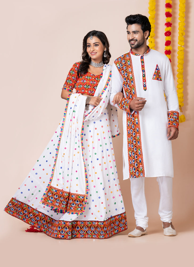 White Rayon Gamthi Work Navratri Special Combo