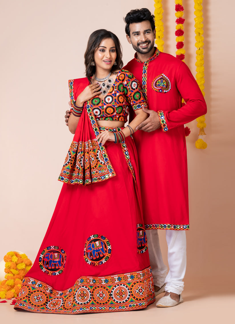 Red Rayon Gamthi Work Navratri Special Combo