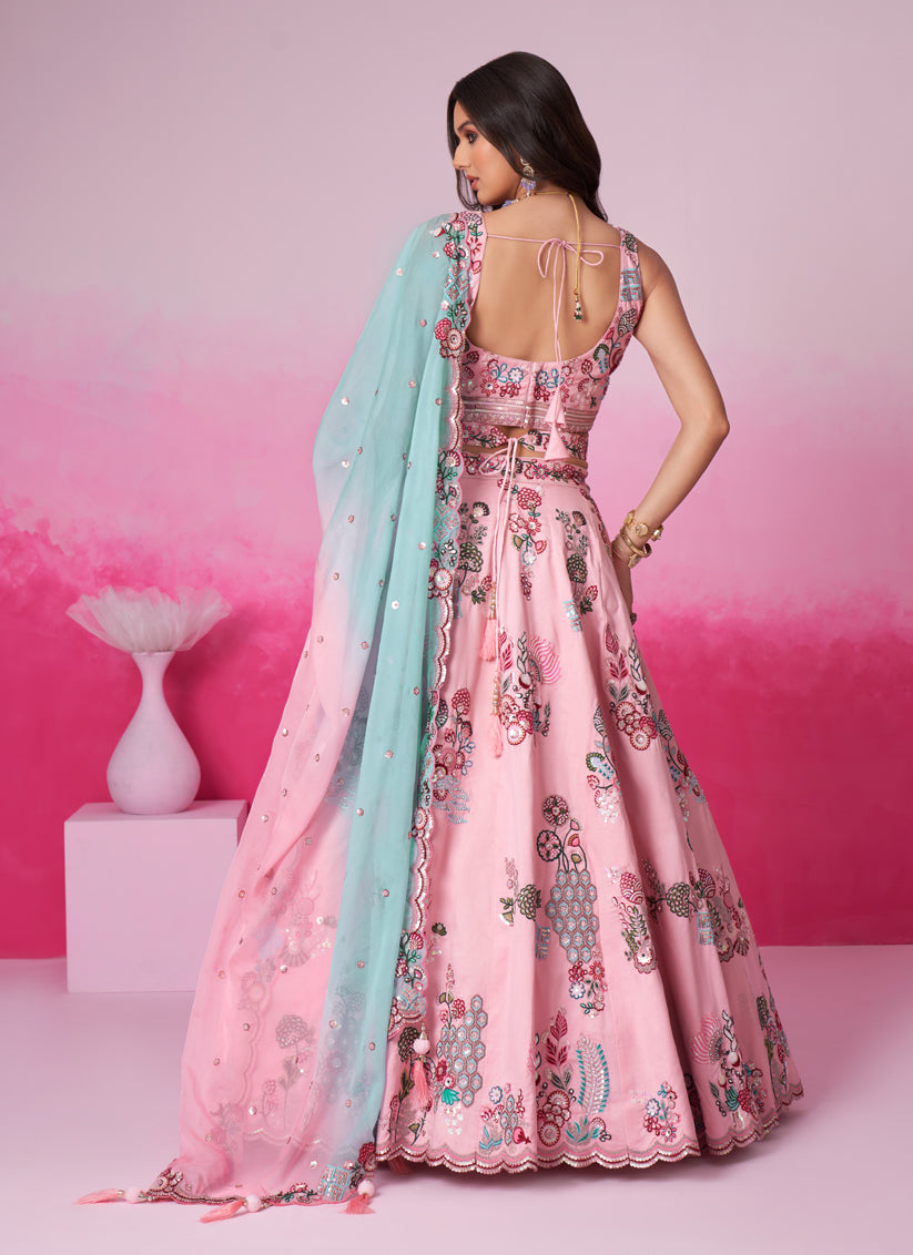 Rose Pink Silk Embroidered Designer Wedding Lehenga Choli