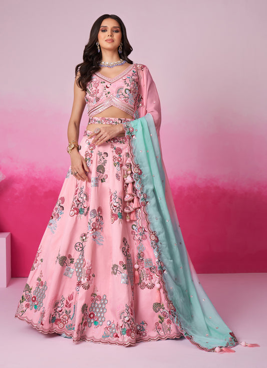 Rose Pink Silk Embroidered Designer Wedding Lehenga Choli