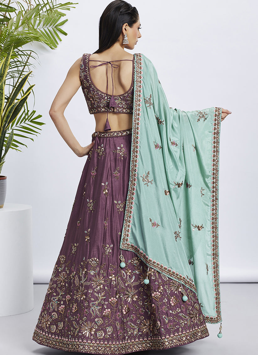 Burgundy Chiffon Embroidered Designer Wedding Lehenga Choli