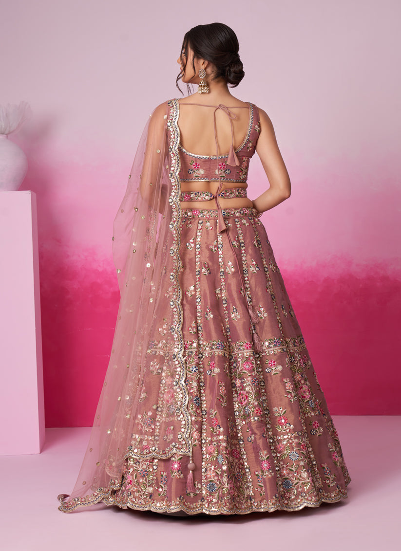 Old Rose Net Embroidered Designer Wedding Lehenga Choli