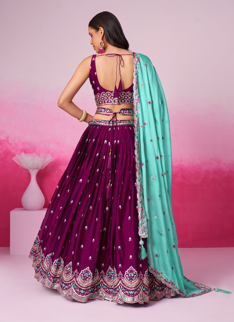 Wine Georgette Embroidered Designer Wedding Lehenga Choli