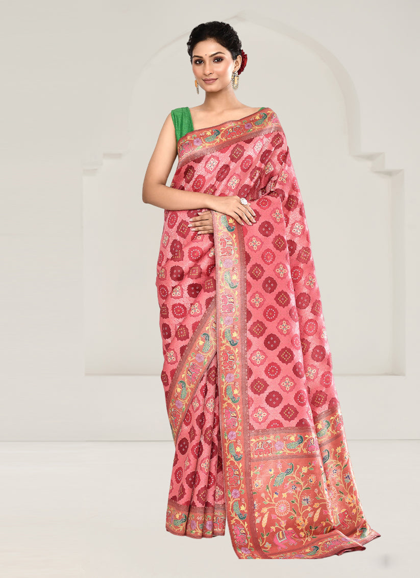 Maroon Tussar Silk Kalamkari Woven Festival Saree