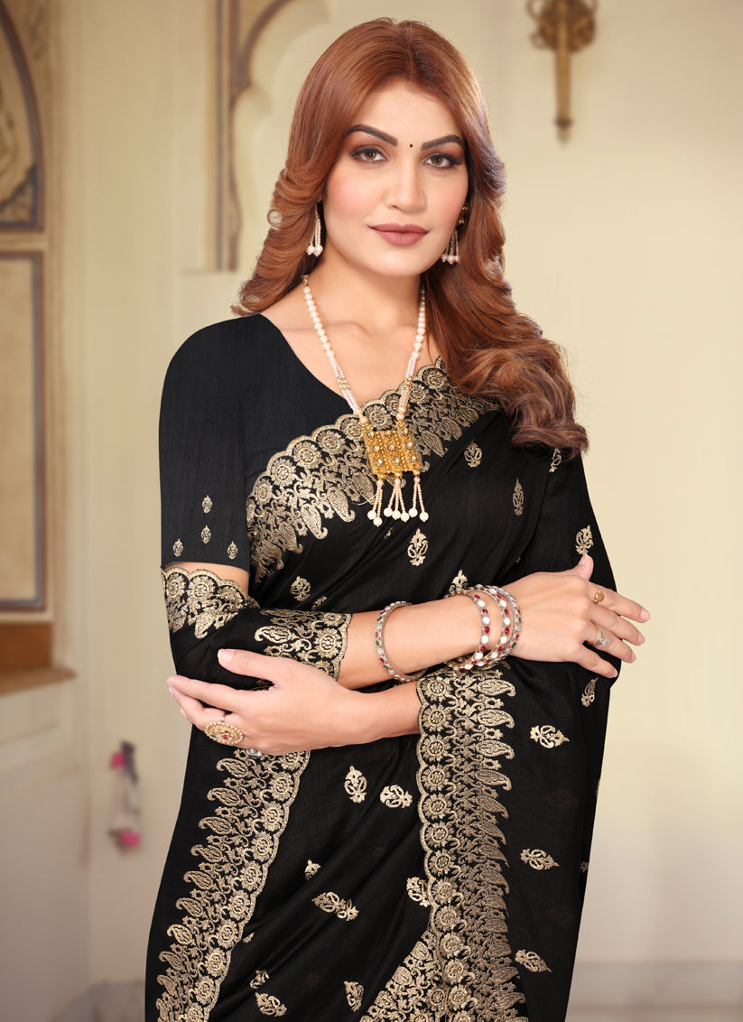 Black Georgette Embroidered Festival Saree