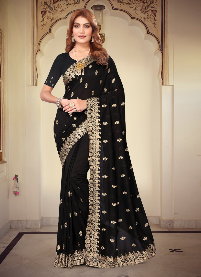 Black Georgette Embroidered Festival Saree