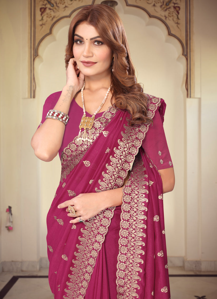 Rani Pink Georgette Embroidered Festival Saree