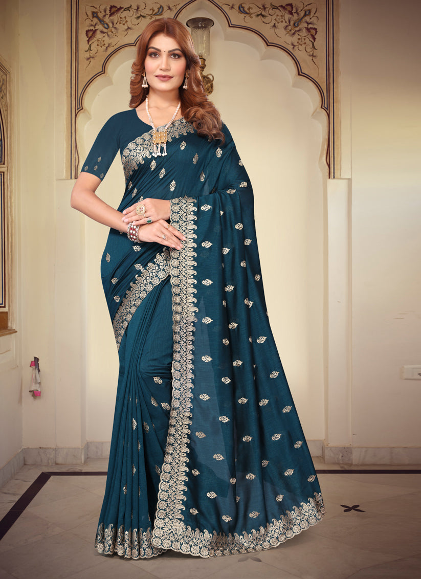 Morpeach Georgette Embroidered Festival Saree