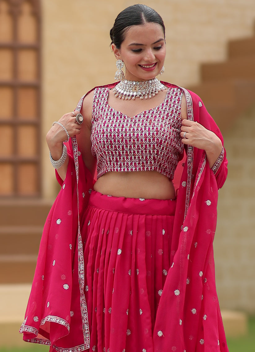 Rani Pink Faux Georgette Sequins Embroidered Lehenga Choli