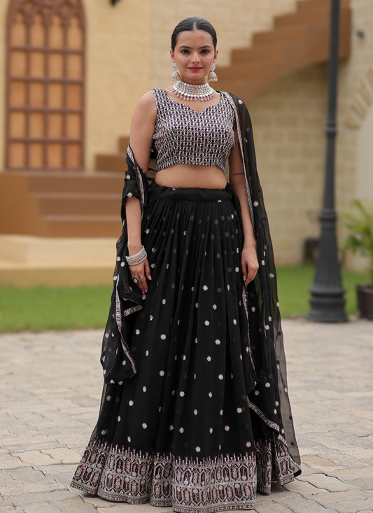 Black Faux Georgette Sequins Embroidered Lehenga Choli