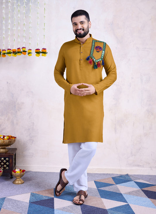 Mustard Yellow Rayon Gamthi Work Navratri Special Kurta
