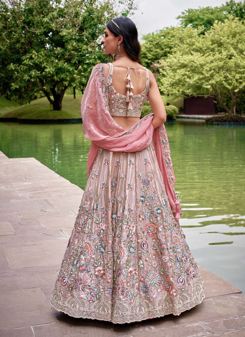 Mauve Organza Embroidered Designer Lehenga Choli Set