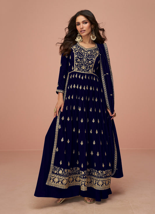 Navy Blue Silk Embroidered Naira Cut Palazzo Suit