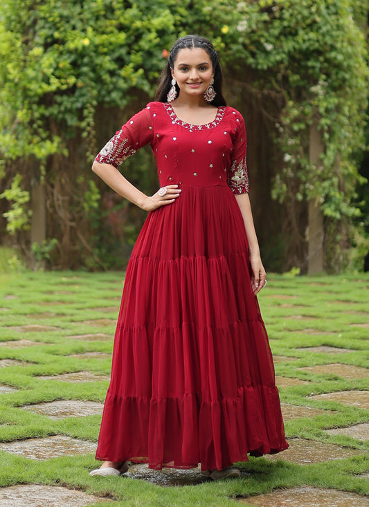 Maroon Readymade Designer Gown