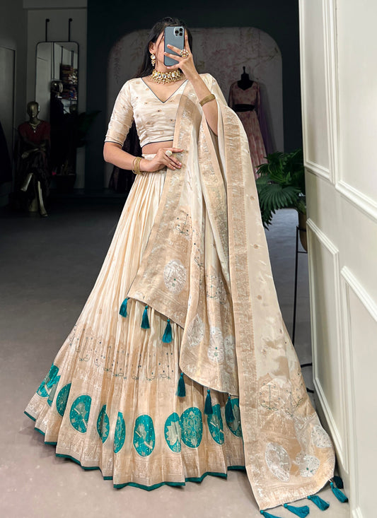 Cream & Sky Pure Shimmer Navratri Special Chaniya Choli